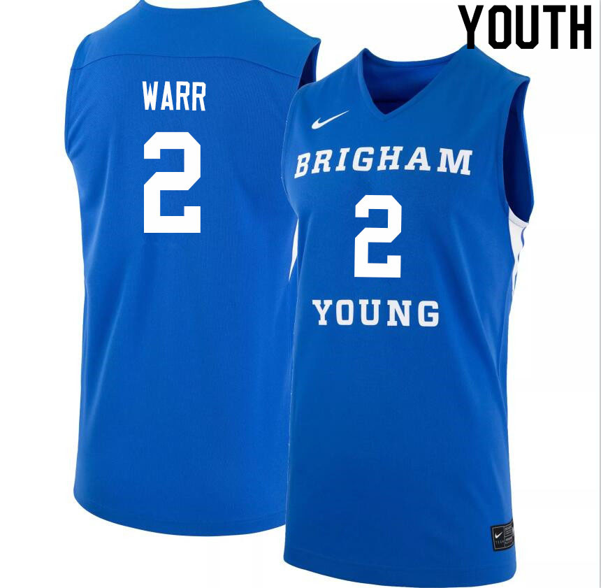 Youth #2 Brandon Warr BYU Cougars College Basketball Jerseys Sale-Light Blue